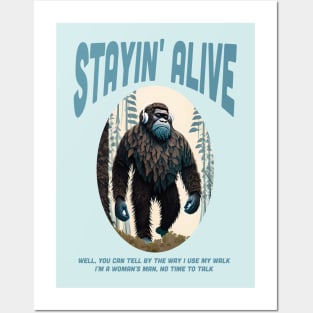 Bigfoot with Headphones Groovin to Stayin Alive Disco Posters and Art